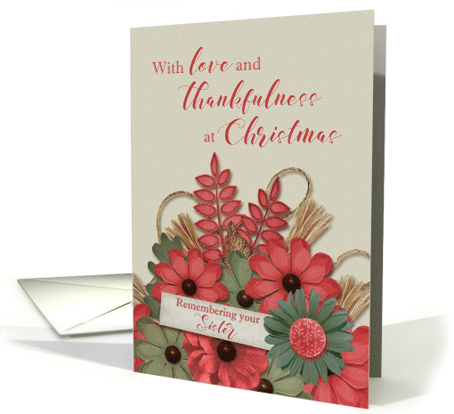 Remembering your Sister at Christmas scrapbook effect flowers card