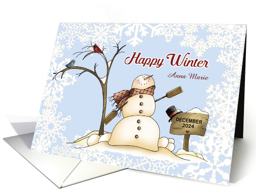 Happy Winter Snowman Personalize with Name and Date card (1587870)
