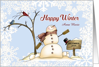 Happy Winter Snowman Personalize with Name and Date card