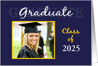 Congratulations Graduate Class of Custom Year Navy and Gold Photo card