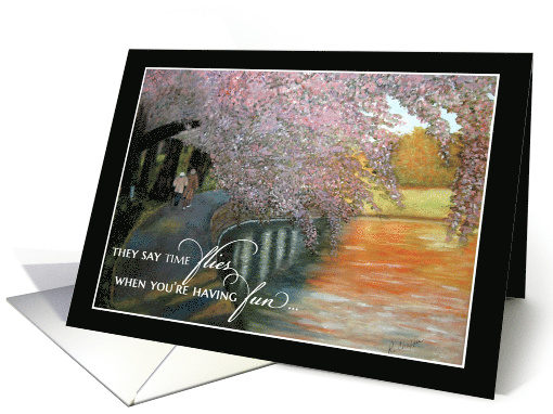 Spouse Anniversary Time Flies Couple on Cherry Blossom Pathway card