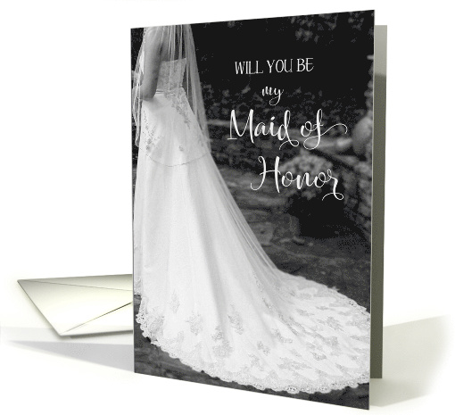Be my Maid of Honor black & white Bride card (337702)