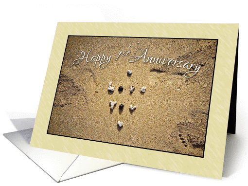 Love You - 1st anniversary seashells on the beach card (375097)