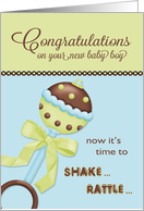 Rattle - Congratulations on new baby boy card