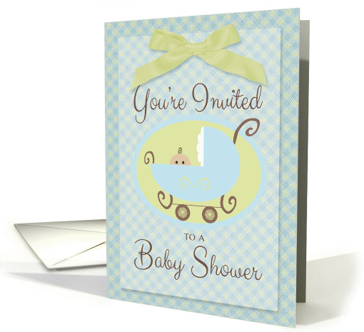 Baby Shower Invitation with Blue Baby Stroller card (413216)