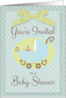 Baby Shower Invitation with Blue Baby Stroller card