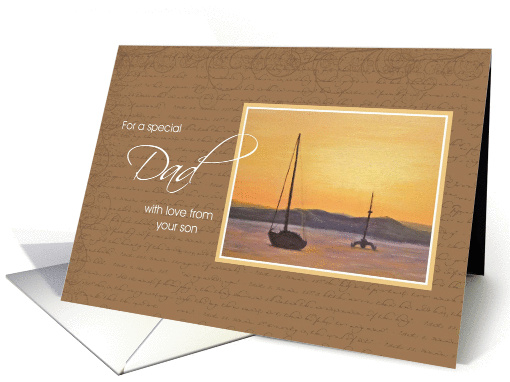To Dad from Son on Father's Day - Sunset Sailboat card (433222)