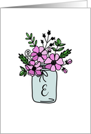 Monogrammed Modern Flower Pot Doodle - Initial E card