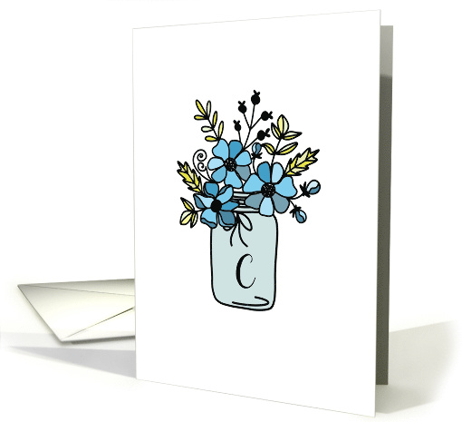 Monogrammed Modern Flower Pot Doodle - Initial C (blue) card (439563)