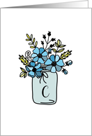 Monogrammed Modern Flower Pot Doodle - Initial C (blue) card