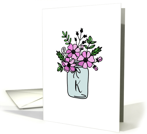 Monogrammed Modern Flower Pot Doodle - Initial K card (439601)