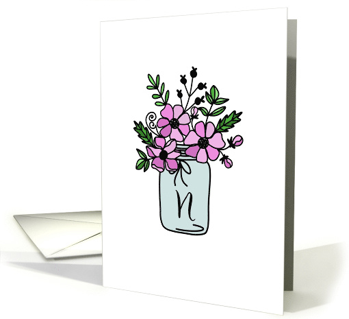 Monogrammed Modern Flower Pot Doodle - Initial N card (439609)