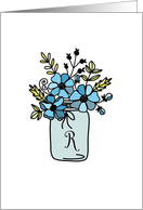 Monogrammed Modern Flower Pot Doodle - Initial R (blue) card