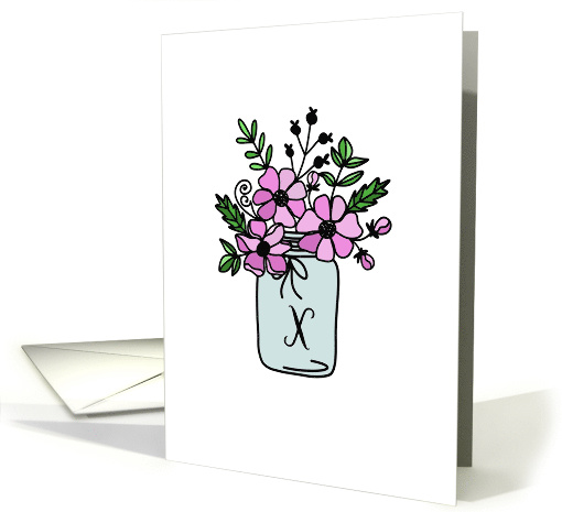 Monogrammed Modern Flower Pot Doodle - Initial X card (439629)