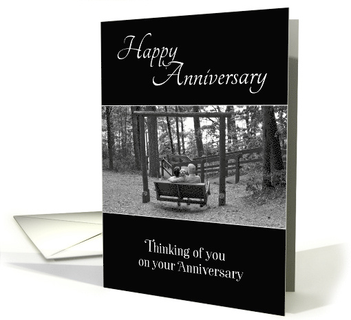 Happy Anniversary Couple with Dog on Swing Thinking of You card