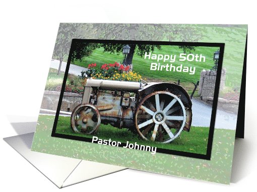 Pastor __th birthday Tractor - custom name and age card (472977)