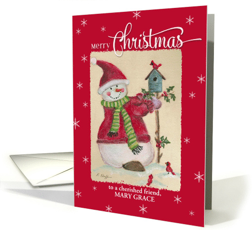 Custom Friend's Name Snowman Merry Christmas card (522051)