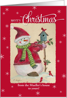 Custom Name Greeting Snowman Merry Christmas card
