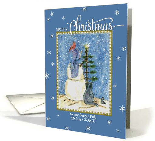 Custom Name Secret Pal Snowman Merry Christmas card (522054)