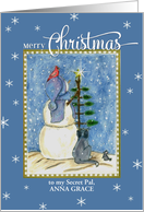 Custom Name Secret Pal Snowman Merry Christmas card