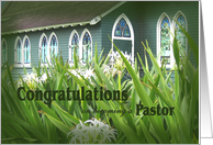 Congratulations Pastor Ordination Church with Stain Glass Windows card