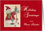 Piano Teacher Holiday Greetings Snowman card