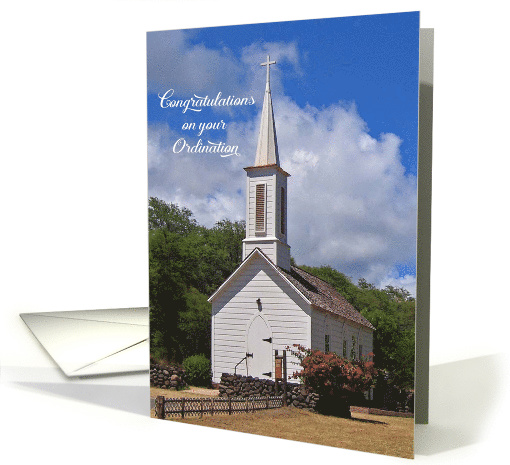 Ordination Congratulations, little white church card (676934)