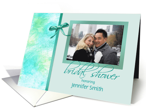 Bridal Shower Photo Card Teal Green with faux Ribbon card (778172)