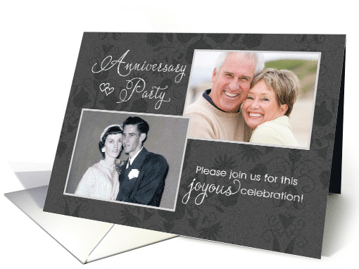 Anniversary Party Invitation - Photo Card - Silver, Black card