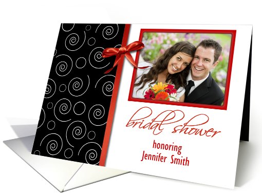 Bridal Shower, Red & Black, Photo Card Template card (836033)