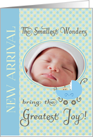 New Baby Announcement, Blue - Photo Card Template card