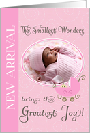 New Baby Announcement, Pink - Photo Card Template card