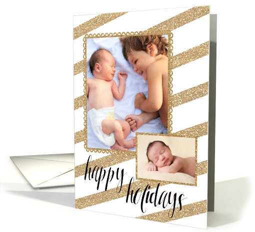Modern Gold Glitter Happy Holidays custom photos card (853997)