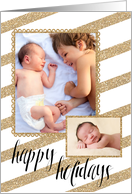 Modern Gold Glitter Happy Holidays custom photos card