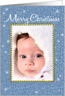 Merry Christmas blue custom photo card