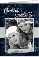 Christmas Greetings night sky snowflakes custom photo and name card
