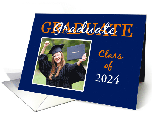 Graduate Class of 2024 Blue Orange Photo card (927985)