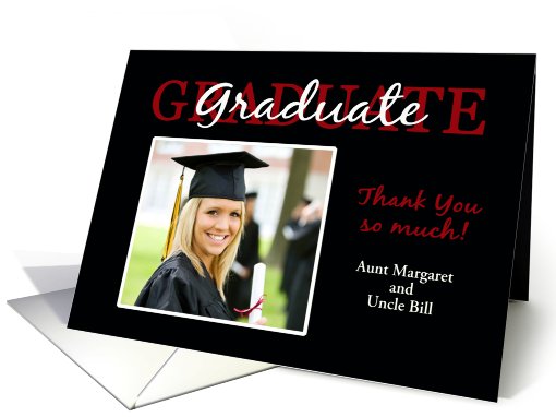 Red & Black Graduation Thank You - Custom Photo card (939049)