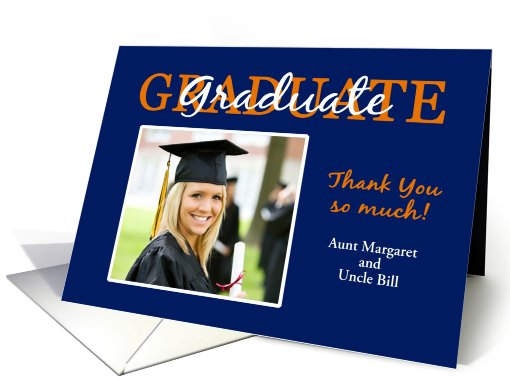 Blue & Orange Graduation Thank You - Custom Photo card (939063)