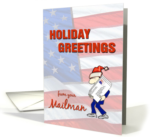 Holiday Greetings from Mailman with Flag background card (963581)