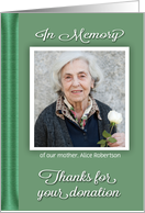 Thanks for Donation in Memory of Loved One Custom Photo Card