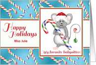 Customizable Babysitter’s Name Happy Holidays Mouse with Candy Cane card
