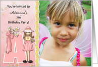 Young Girl’s Age & Name Specific A Monogram Birthday Party Invitation card