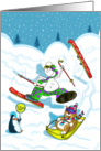 Funny skiing Birthday card, Fat Cat and Duncan card