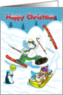 Funny skiing Happy Christmas card, Fat Cat and Duncan card