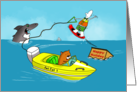 Happy Holiday Funny Labor Day Water Skiing With Shark card