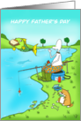 Fathers Day Funny Fisherman With Fish Stealing Sandwich card