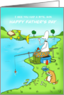 Funny Fathers Day Son Fisherman With Fish Stealing Sandwich card