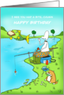 Funny Birthday Cousin Fisherman With Fish Stealing Sandwich card