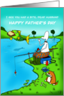 Funny Father’s Day Dear Husband Fisherman With Fish Stealing Sandwich card